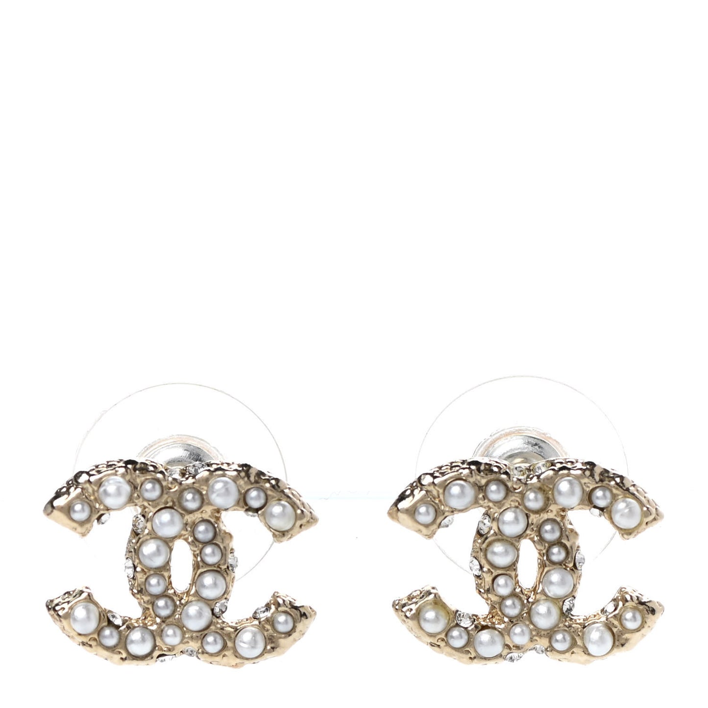 Metal Graduated Pearl Crystal CC Earrings Light Gold