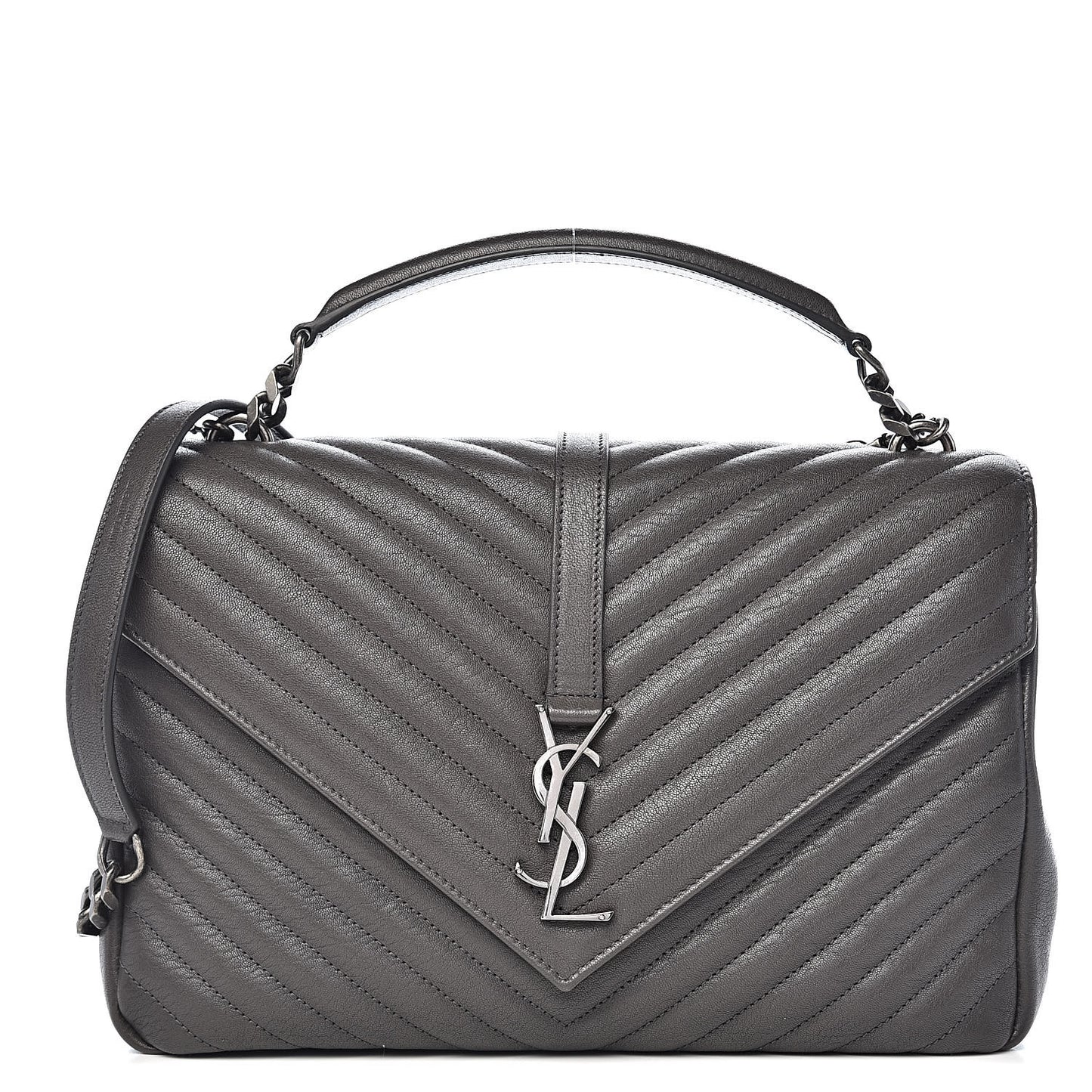 Sheepskin Matelasse Chevron Monogram Large College Satchel Dark Anthracite