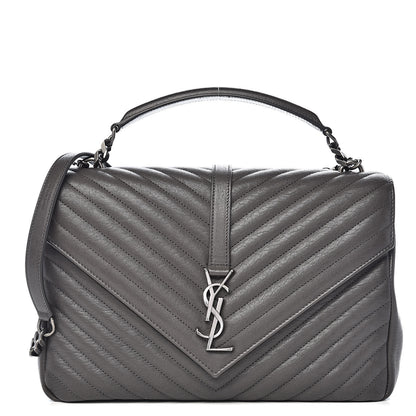 Saint Laurent Sheepskin Matelasse Chevron Monogram Large College Satchel Dark Anthracite 1 of 12