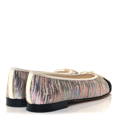 Chanel Sequin Grosgrain Cap Toe Ballerina Flats 39.5 Black Multicolor 4 of 10
