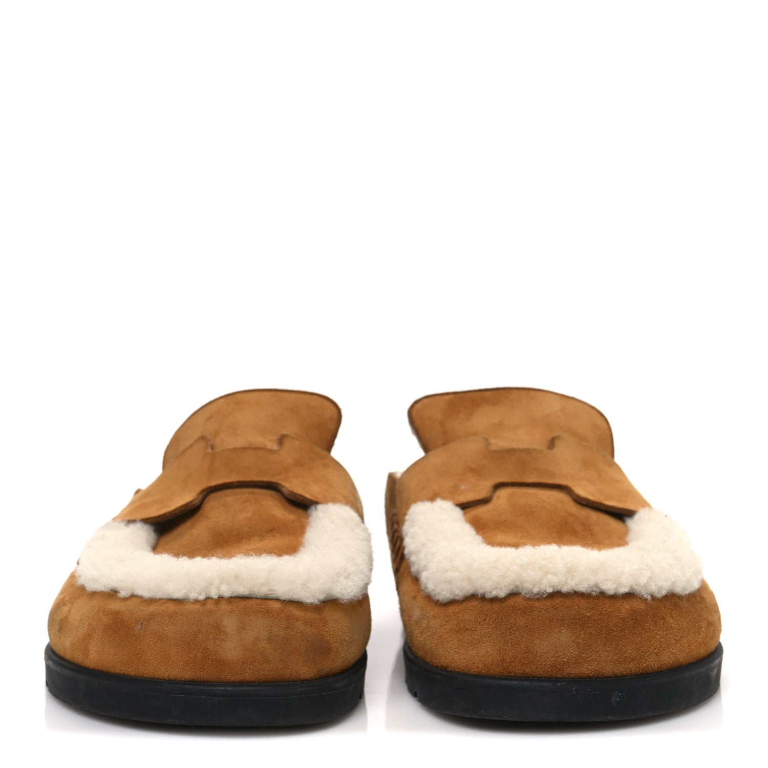 Hermes Suede Goatskin Shearling Go Mules 37.5 Beige Kraft Ecru 3 of 11