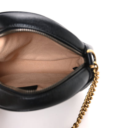 Gucci Azalea Calfskin Matelasse Heart Mini GG Marmont Round Shoulder Bag Black 5 of 10