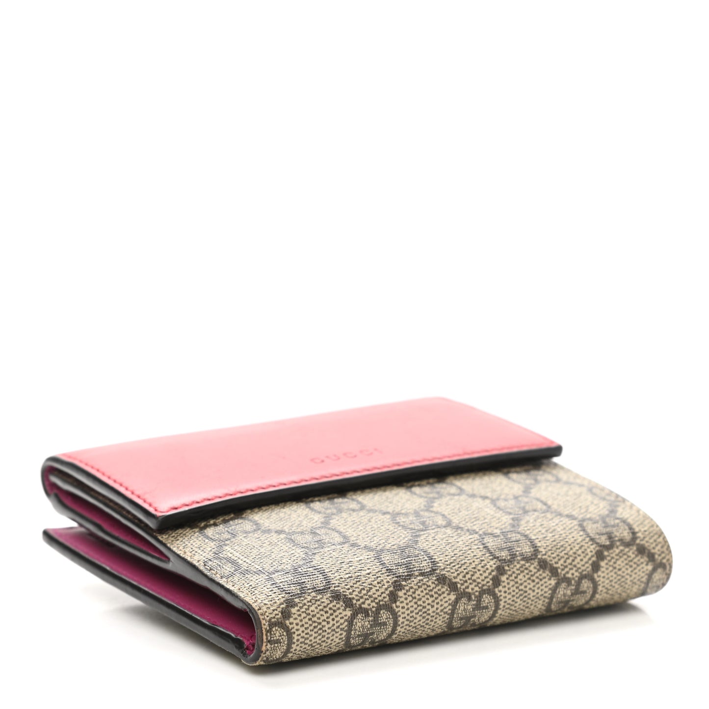 GG Supreme Monogram Calfskin French Flap Wallet Beige Ebony Hibiscus Red New Rosette