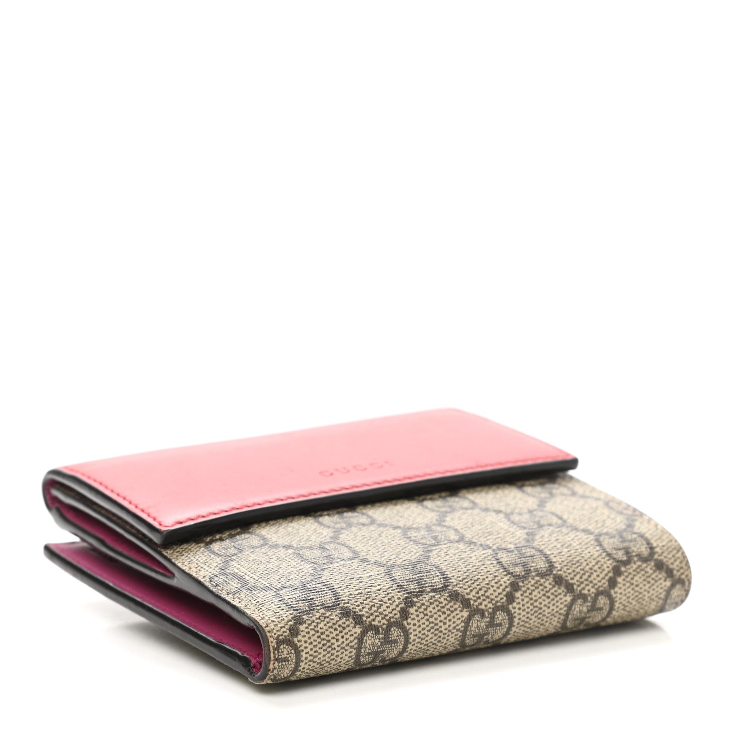 Gucci GG Supreme Monogram Calfskin French Flap Wallet Beige Ebony Hibiscus Red New Rosette 4 of 9
