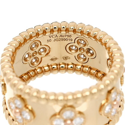 Van Cleef & Arpels 18K Yellow Gold Diamond Perlee Clovers Ring 50 5.5 4 of 4