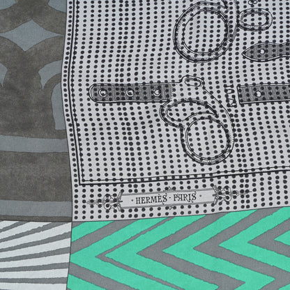 Hermes Silk Manufacture de Boucleries Scarf 90 Gris Noir Menthol 2 of 5