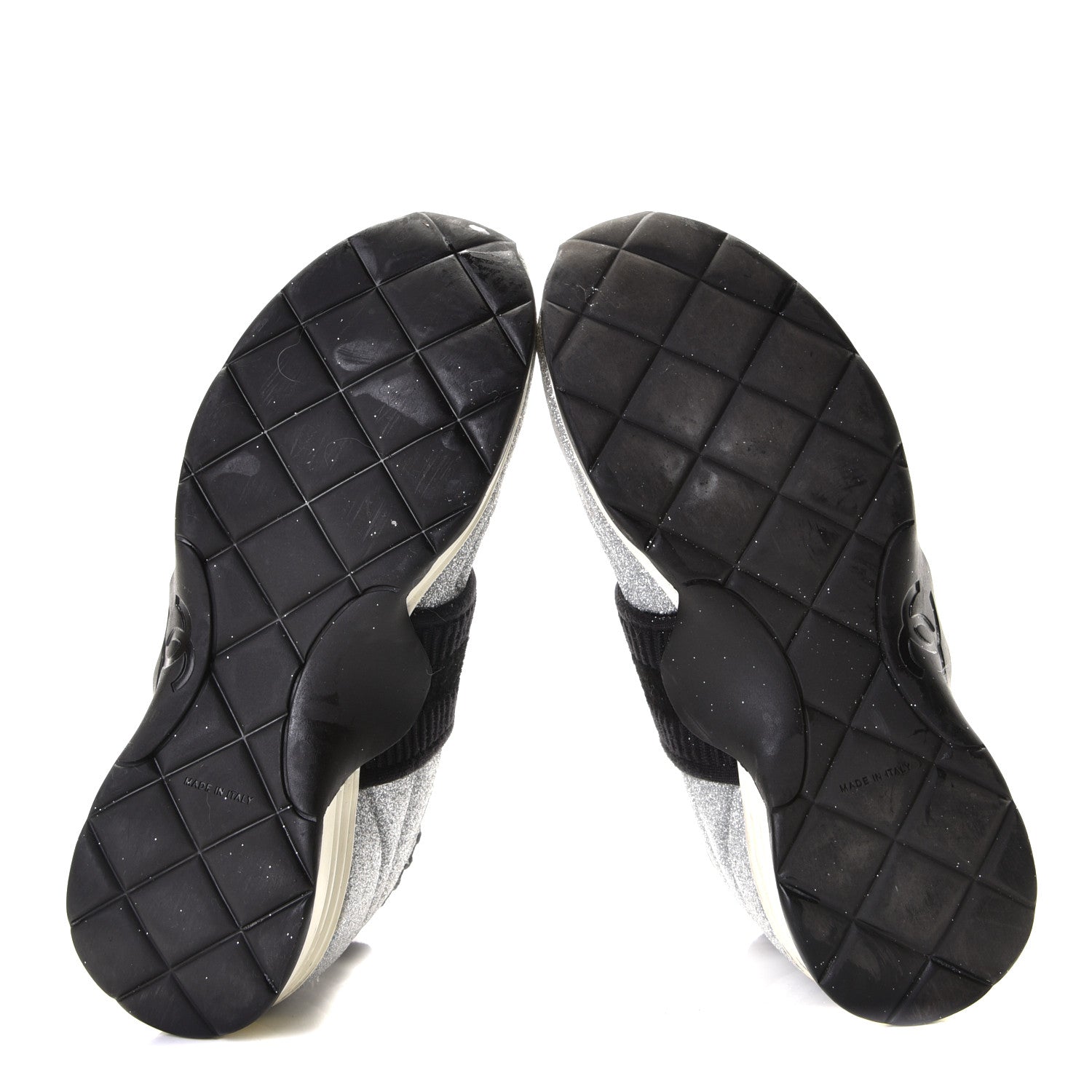 Chanel Glitter Stretch Fabric CC Sneakers 36.5 Black Silver 9 of 11