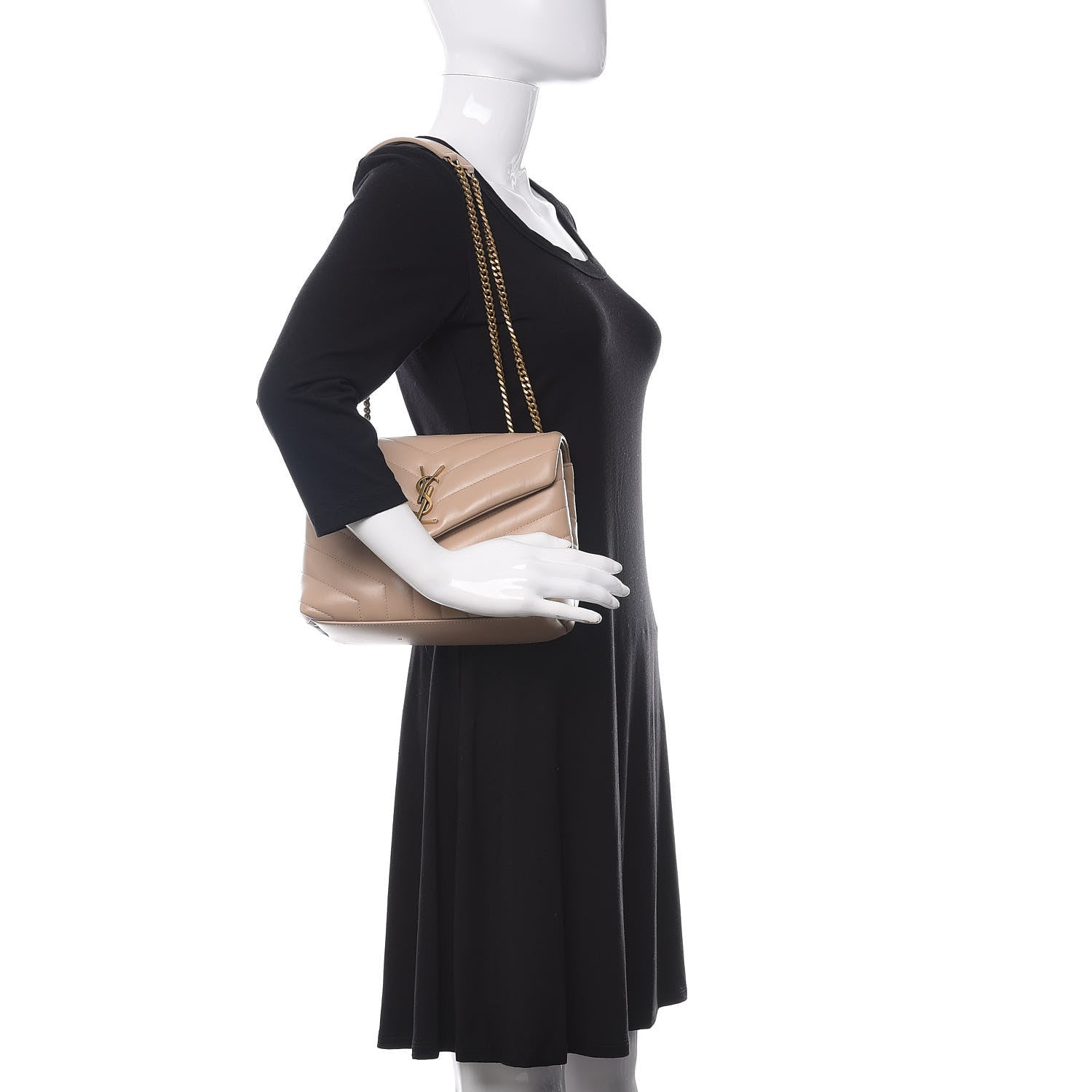 Saint Laurent Calfskin Y Quilted Monogram Small Loulou Chain Satchel Dark Beige 2 of 10