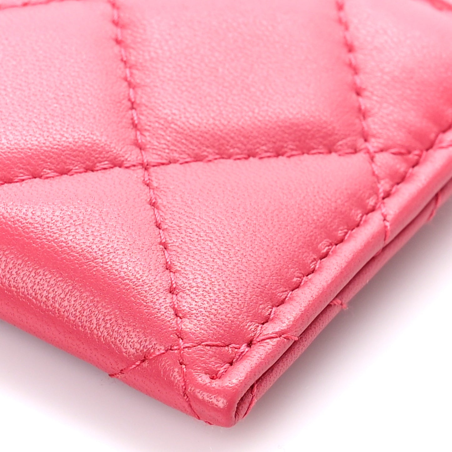 Lambskin Quilted Card Holder Pink