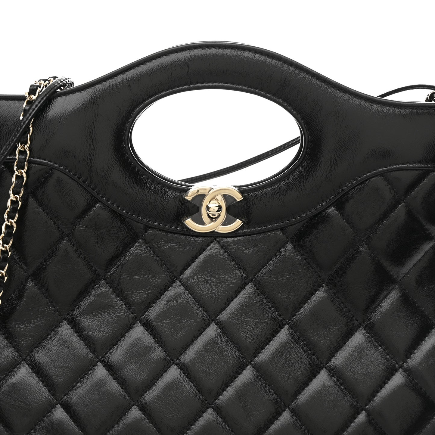 Shiny Lambskin Quilted 31 Shopping Bag Black