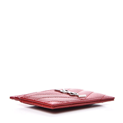 Saint Laurent Grain De Poudre Matelasse Chevron Monogram Credit Card Case New Red 4 of 8