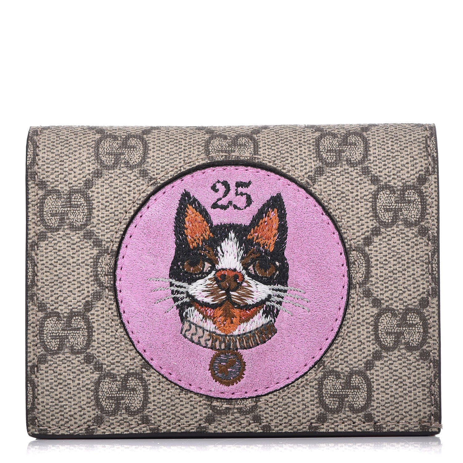 Gucci GG Supreme Monogram Bosco Patch Card Case Wallet Beige Malva Hibiscus Red 1 of 8