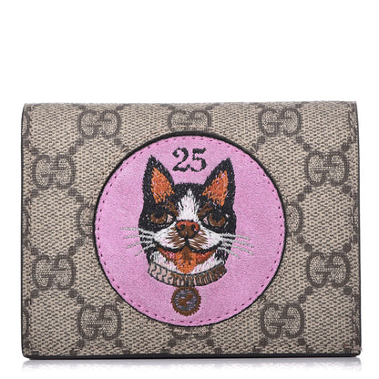 Gucci GG Supreme Monogram Bosco Patch Card Case Wallet Beige Malva Hibiscus Red 1 of 8