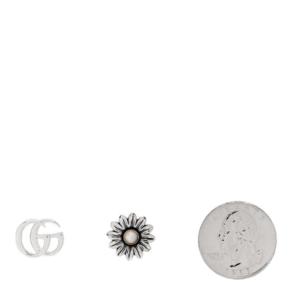 Gucci Sterling Silver Pink Mother of Pearl Flower Marmont Double G Earrings 2 of 5