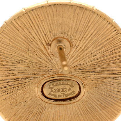Chanel Metal Wood Crystal CC Round Earrings Gold Brown 4 of 4