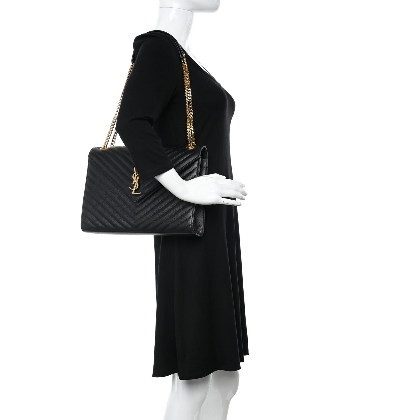 Grain De Poudre Matelasse Chevron Large Monogram Satchel Black