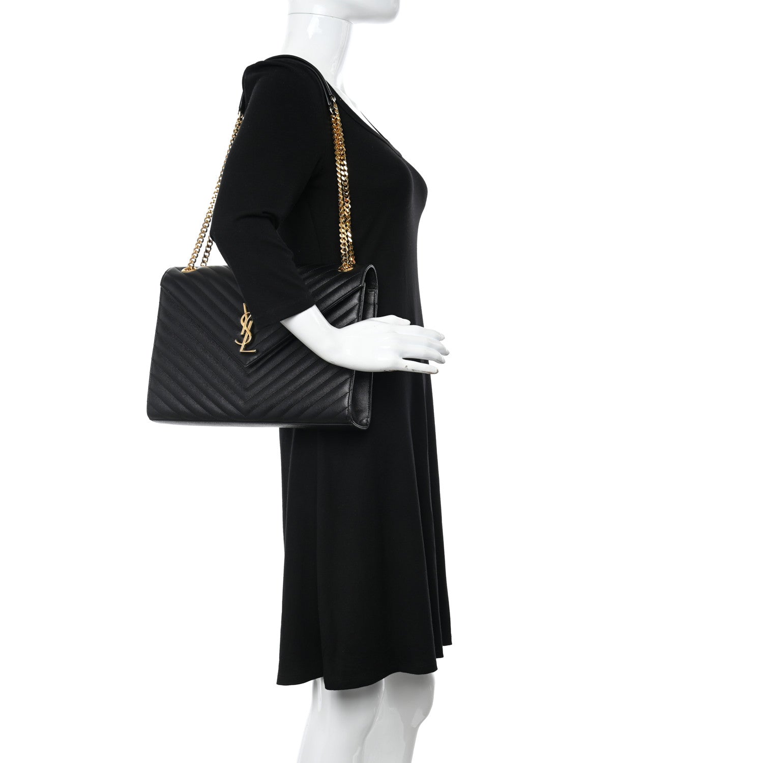 Saint Laurent Grain De Poudre Matelasse Chevron Large Monogram Satchel Black 2 of 10