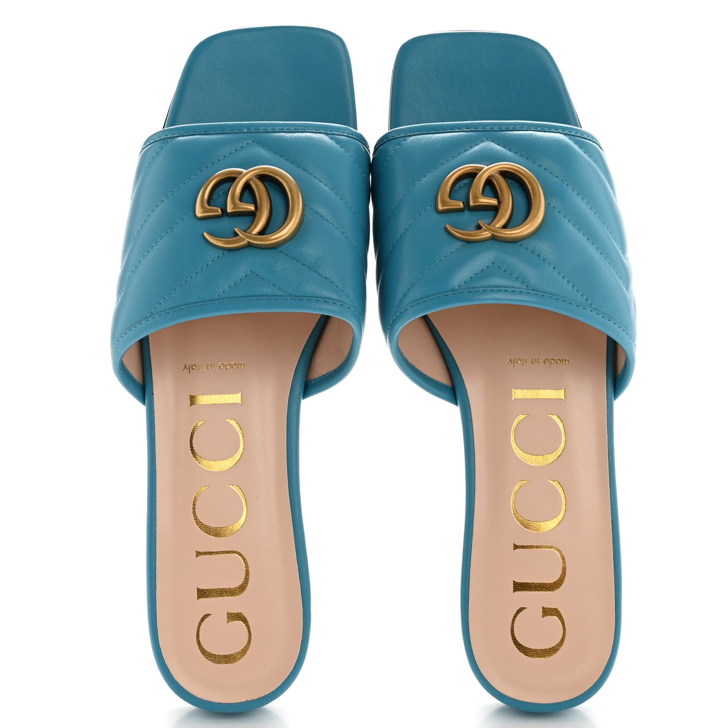 Nappa Matelasse GG Marmont Flat Slide Sandals 39 Light Blue Canvas