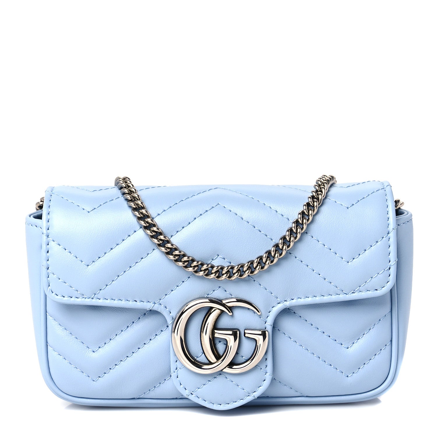 Gucci Calfskin Matelasse Super Mini GG Marmont Shoulder Bag Porcelain Light Blue 1 of 8