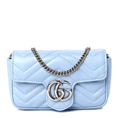 Gucci Calfskin Matelasse Super Mini GG Marmont Shoulder Bag Porcelain Light Blue 1 of 8