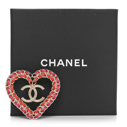 Chanel Lambskin Chain CC Heart Brooch Pink Red Gold 4 of 4