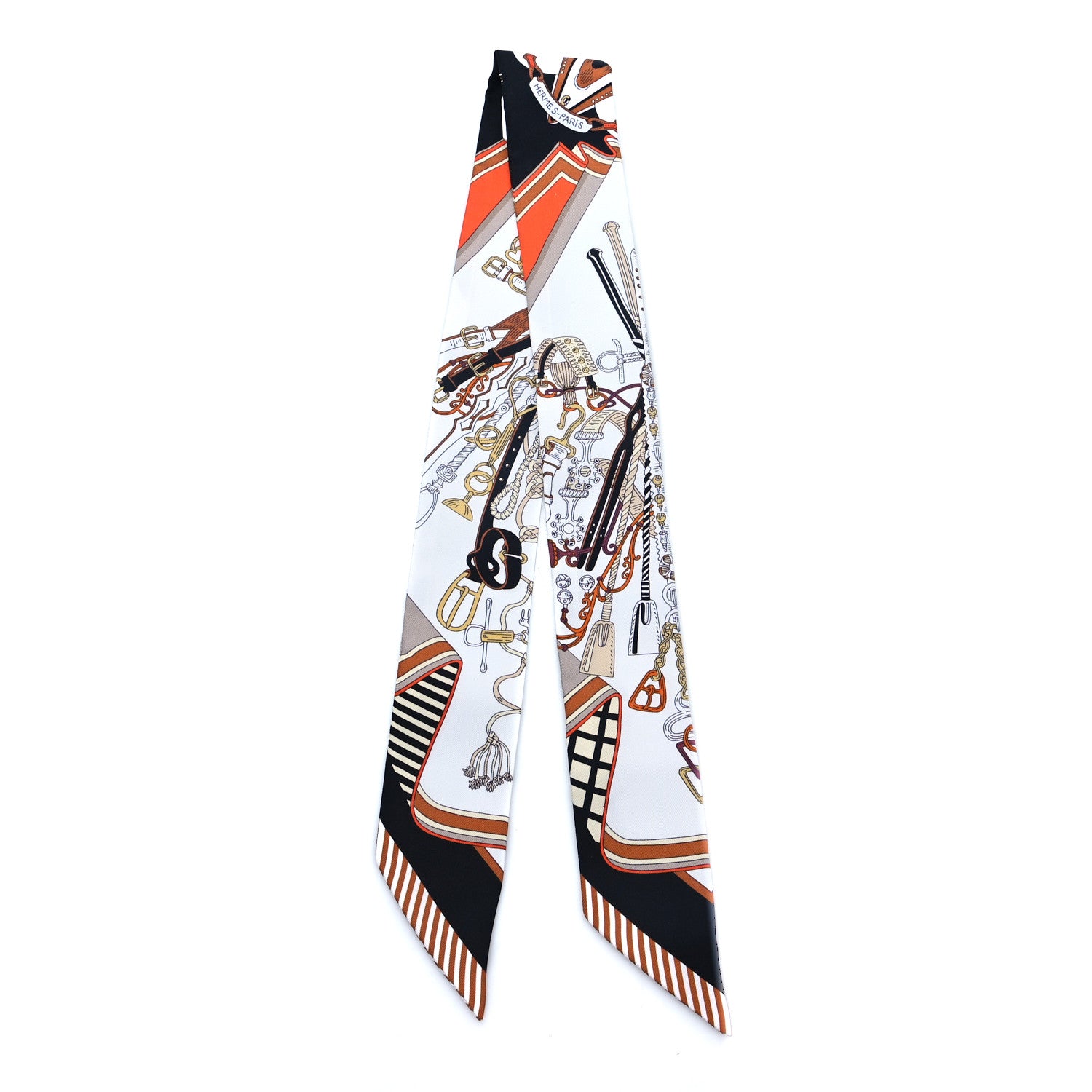 Hermes Silk Bouquets Selliers Twilly White Black Caramel 2 of 3
