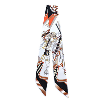 Hermes Silk Bouquets Selliers Twilly White Black Caramel 2 of 3