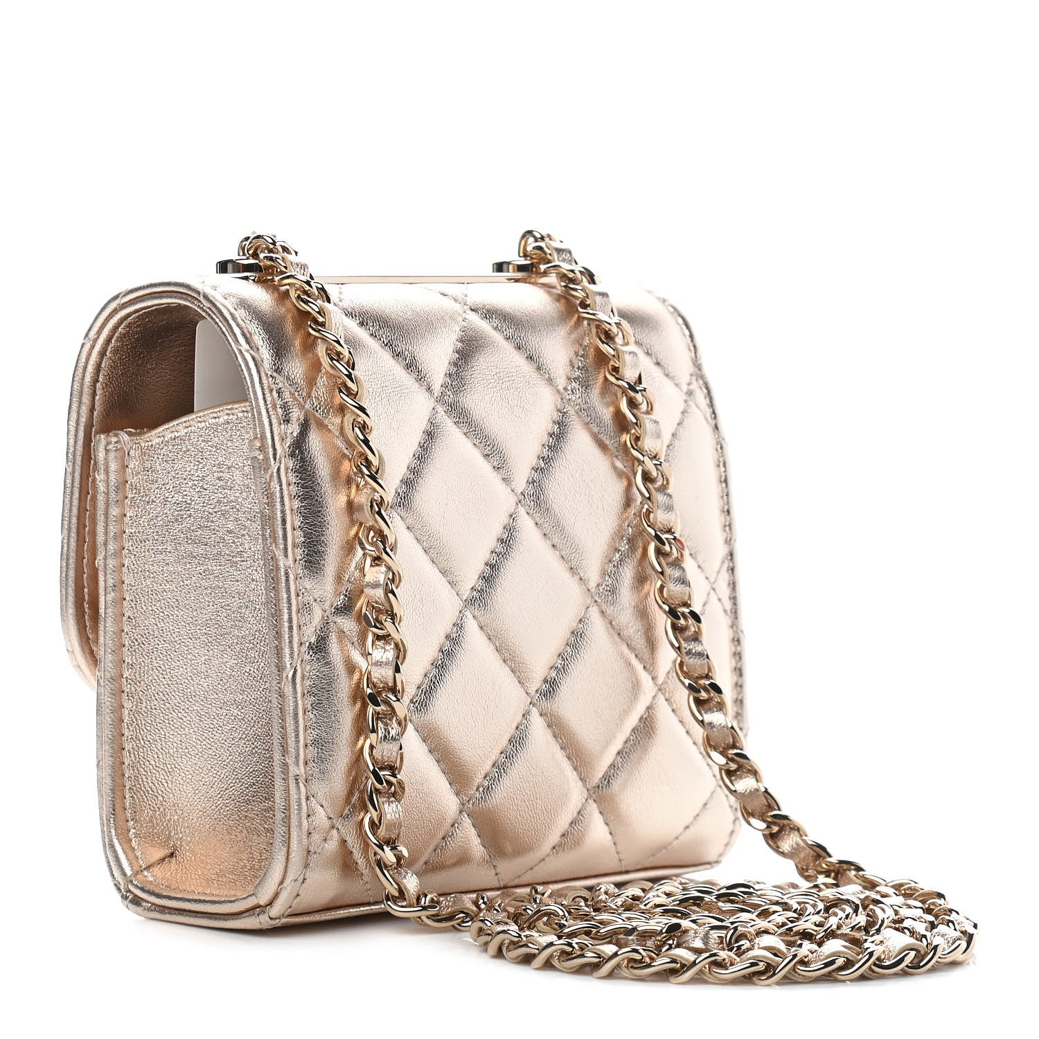 Chanel Metallic Lambskin Quilted Mini Trendy CC Clutch With Chain Gold 2 of 8