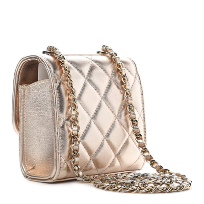 Chanel Metallic Lambskin Quilted Mini Trendy CC Clutch With Chain Gold 2 of 8