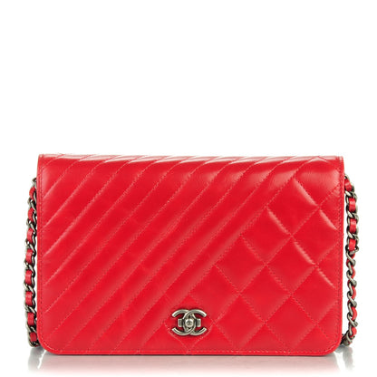 Chanel Lambskin Quilted Coco Boy Wallet On Chain WOC Red 1 of 8