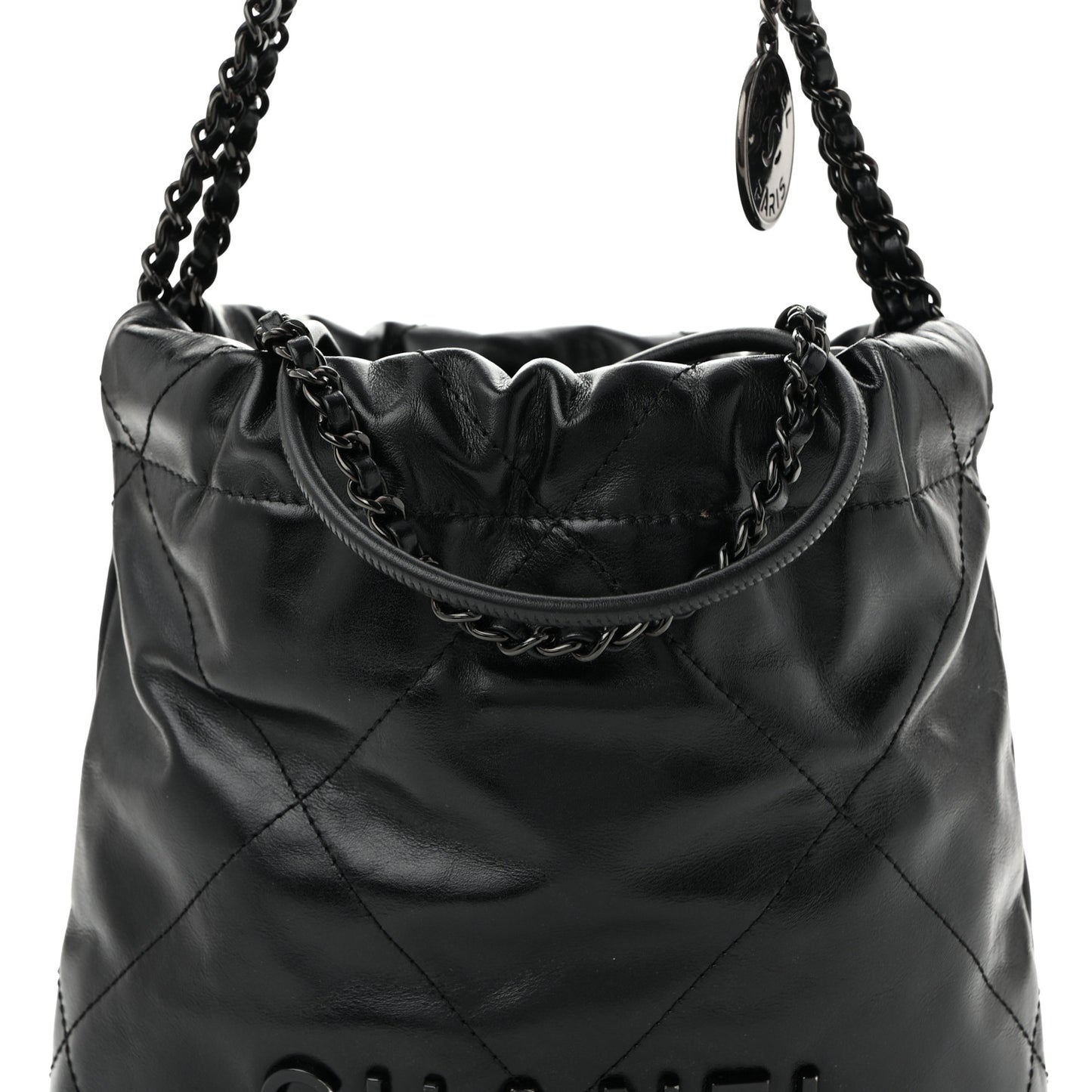 Shiny Calfskin Quilted Mini Chanel 22 So Black