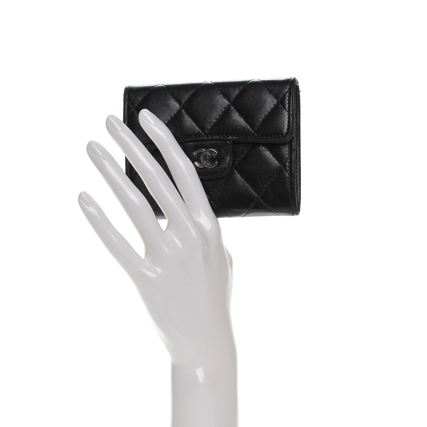 Lambskin Quilted Flap Card Holder Wallet Black