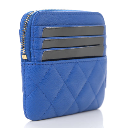 Chanel Caviar Quilted Zip Card Holder Wallet Blue 3 of 9