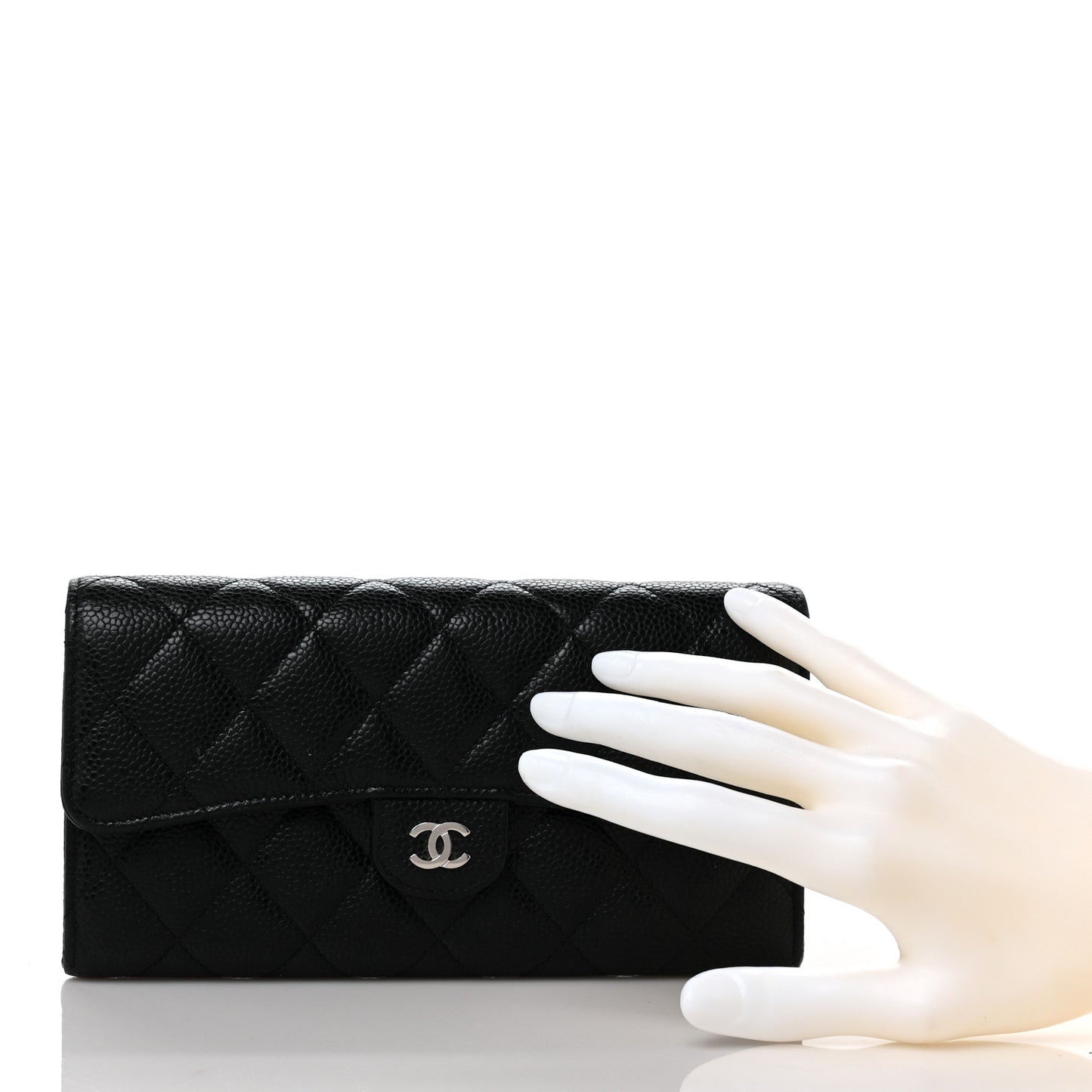 Caviar Quilted Large Gusset Flap Wallet Black