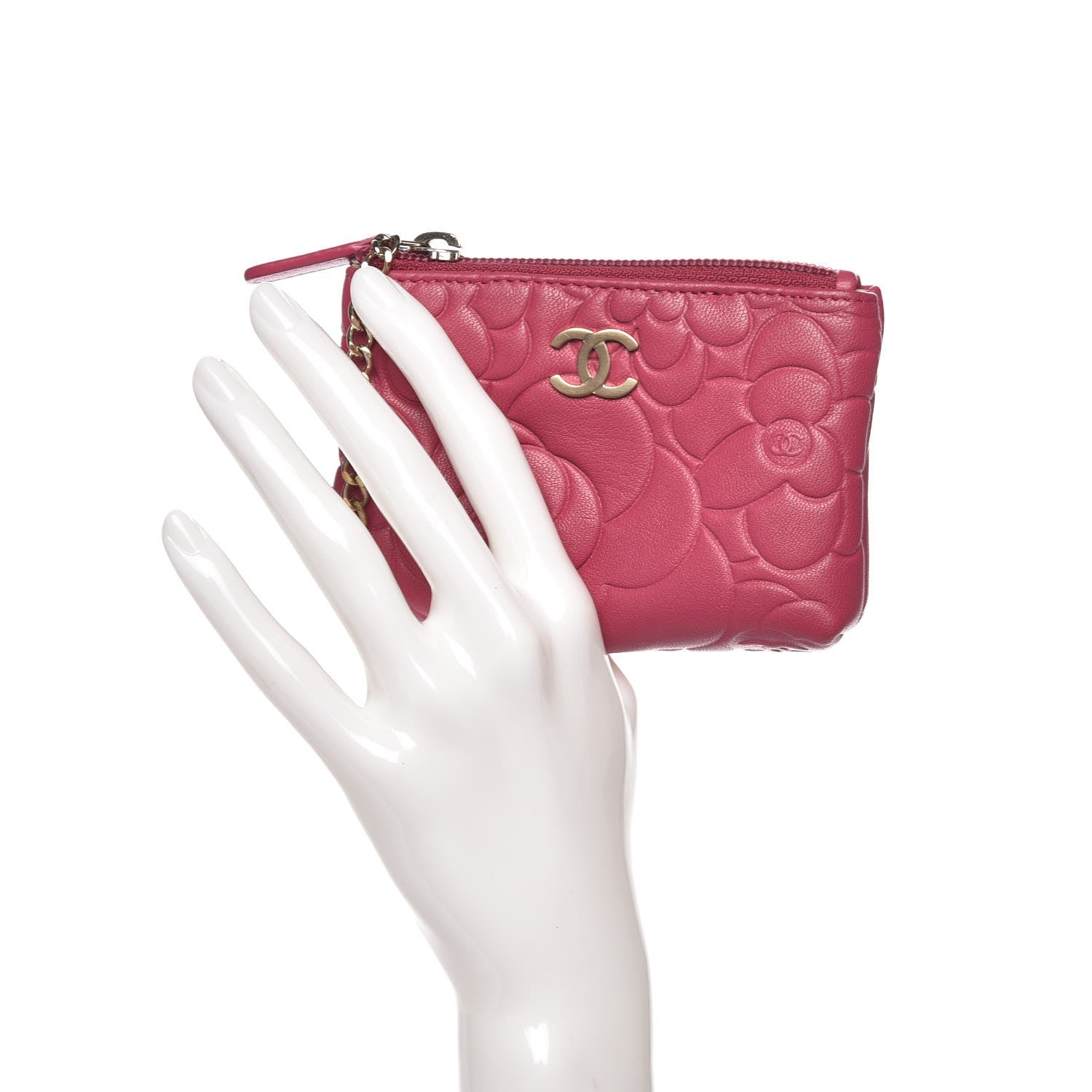 Chanel Lambskin Camellia Embossed Zip Case Fuchsia 2 of 8