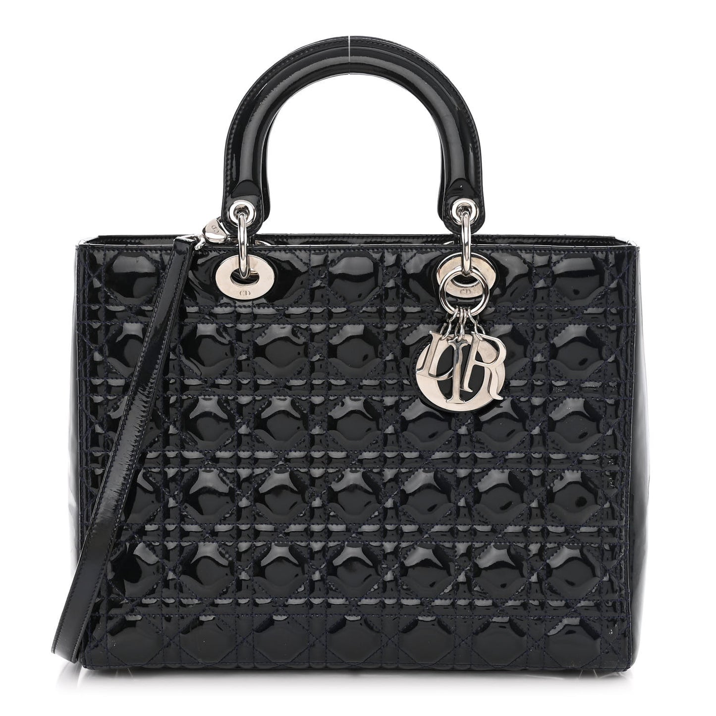 Patent Cannage Large Lady Dior Navy Blue