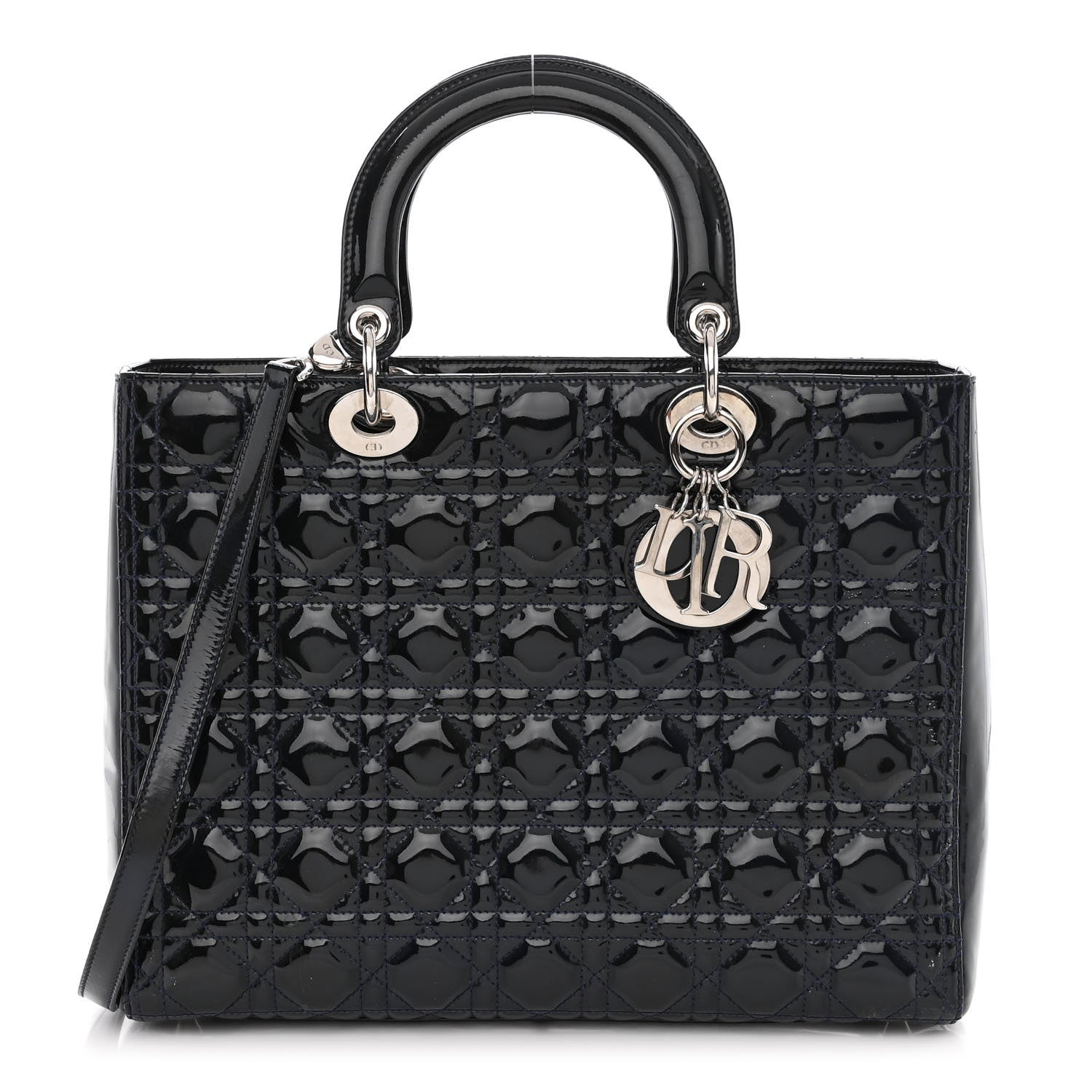Christian Dior Patent Cannage Large Lady Dior Navy Blue 1 of 10