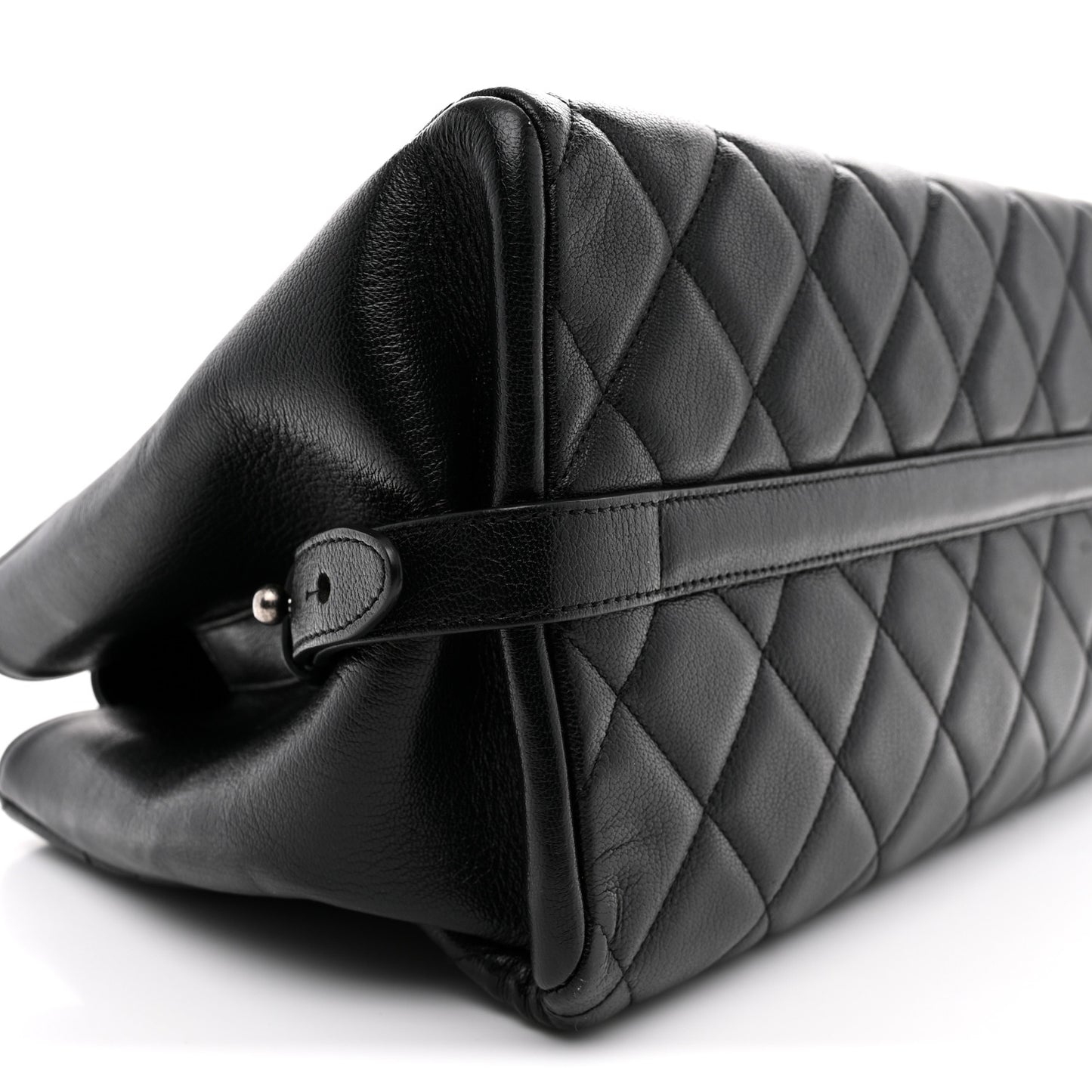 Metallic Goatskin Quilted Large City Rock Shopping Bag Black