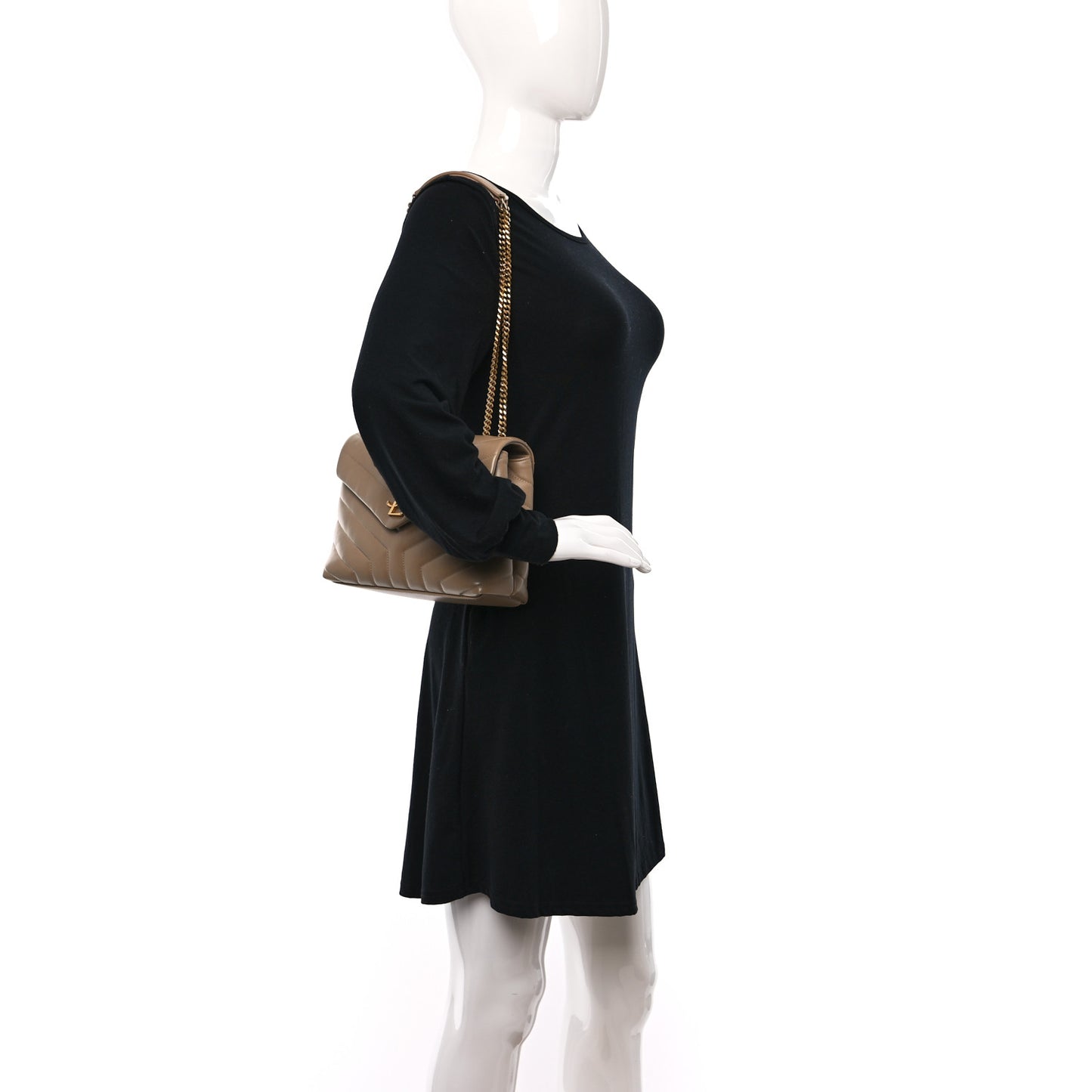 Calfskin Y Quilted Monogram Small Loulou Chain Satchel Dark Beige