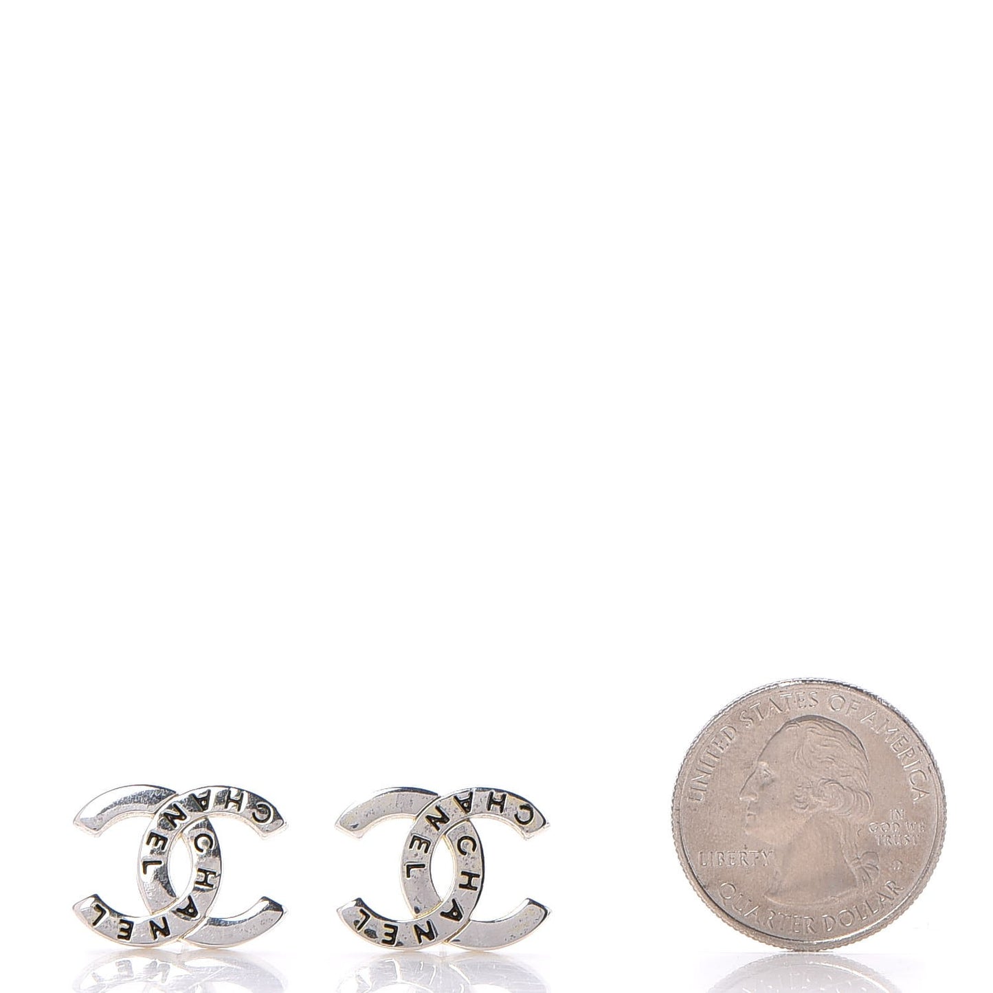 Metal CC Engraved Stud Earrings Silver