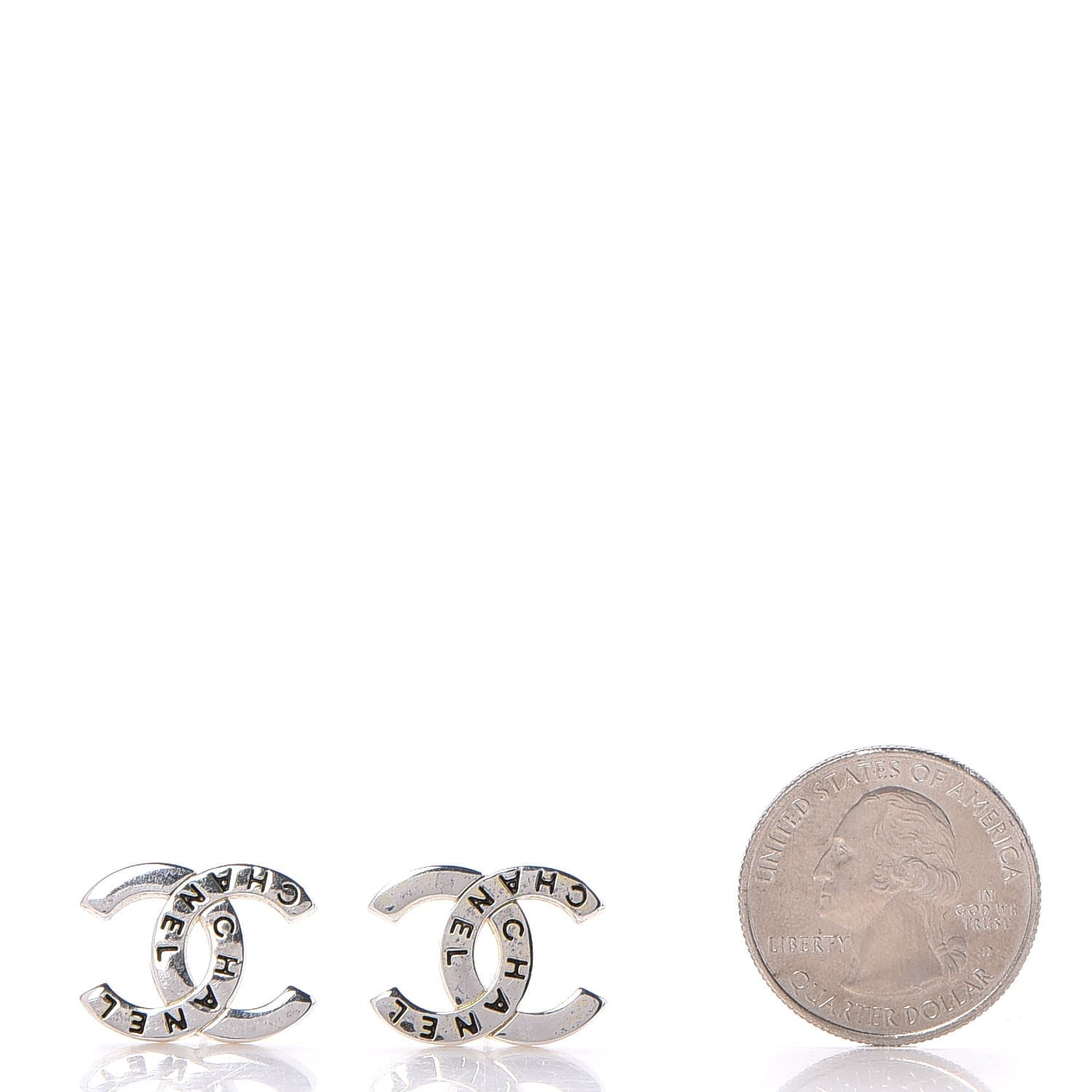 Chanel Metal CC Engraved Stud Earrings Silver 2 of 5