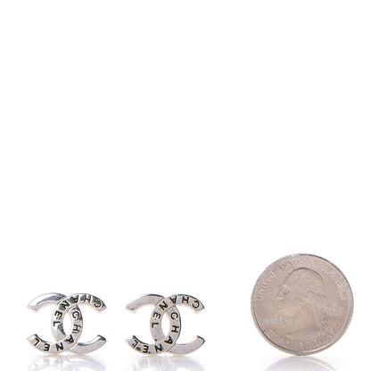 Chanel Metal CC Engraved Stud Earrings Silver 2 of 5