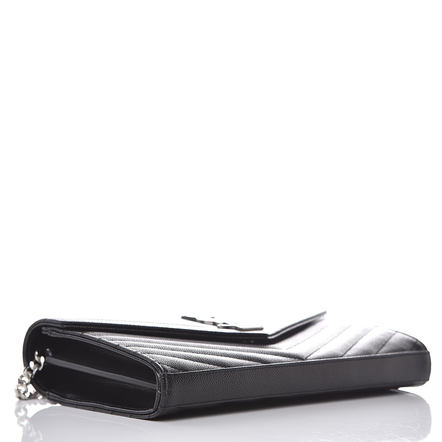 Saint Laurent Grain De Poudre Matelasse Chevron Monogram Chain Wallet Black 4 of 7