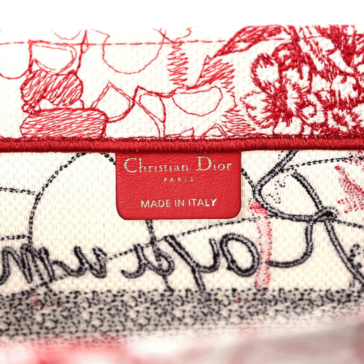 Christian Dior Canvas Embroidered Medium Dioramour D-Royaume Book Tote Red Multicolor 6 of 10