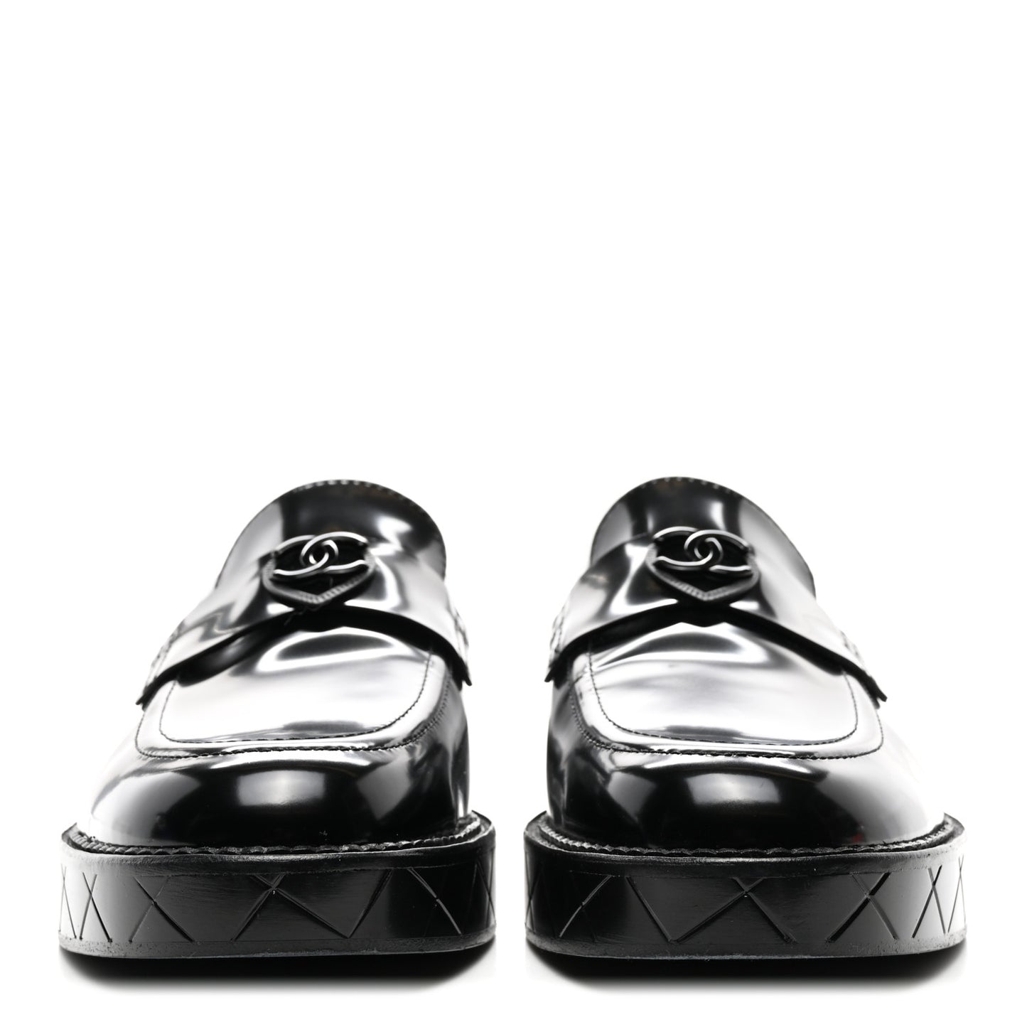 Shiny Calfskin Quilted CC Mocassin Loafers 41 Black