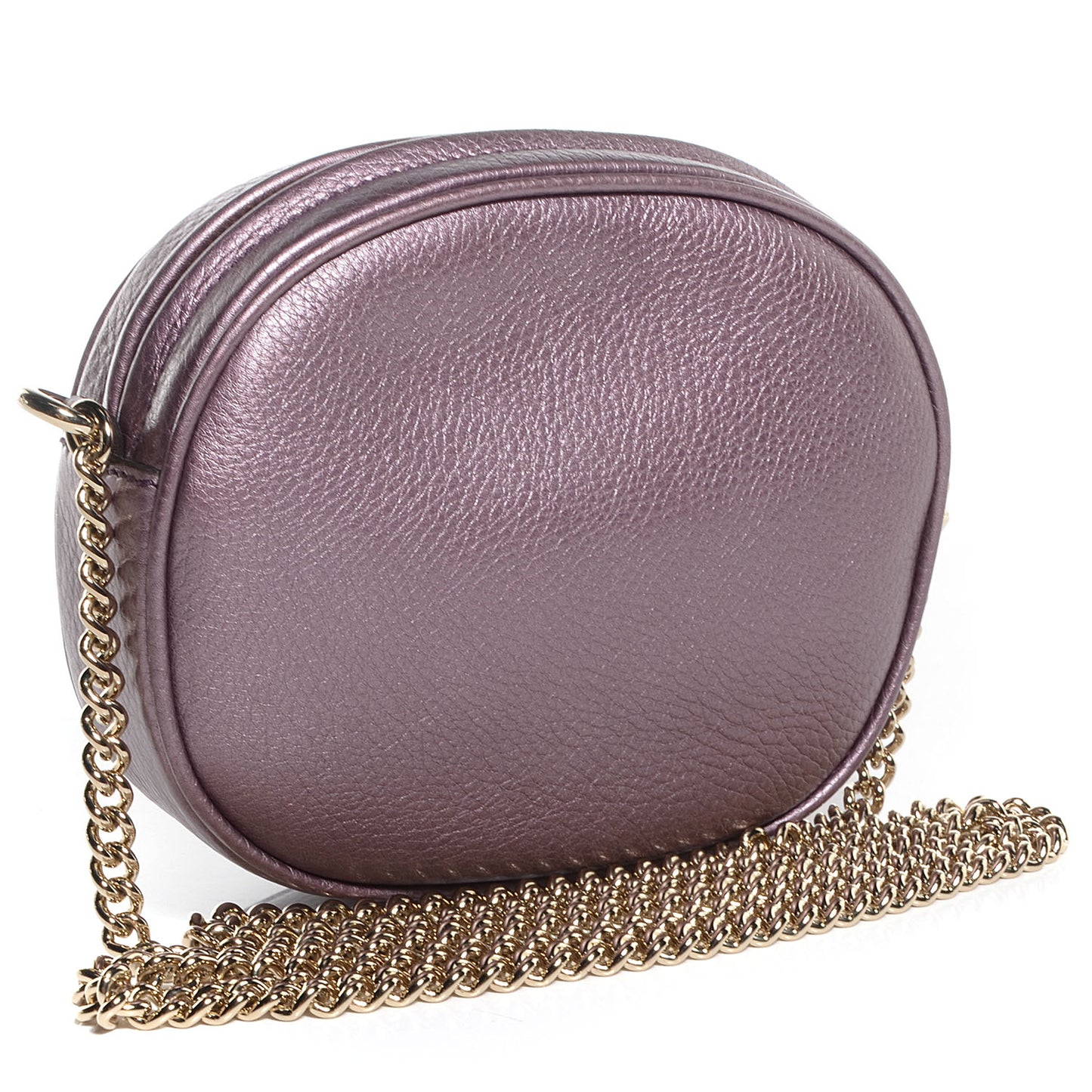 Metallic Pebbled Calfskin Mini Soho Chain Bag Purple