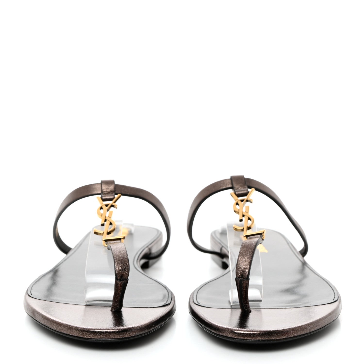 Saint Laurent Calfskin Cassandra Monogram Sandals 38.5 Bronze 2 of 8