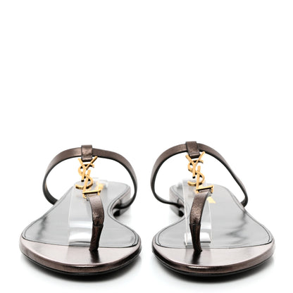 Saint Laurent Calfskin Cassandra Monogram Sandals 38.5 Bronze 2 of 8