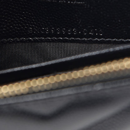 Saint Laurent Grain De Poudre Matelasse Chevron Monogram Envelope Chain Wallet Black 7 of 10