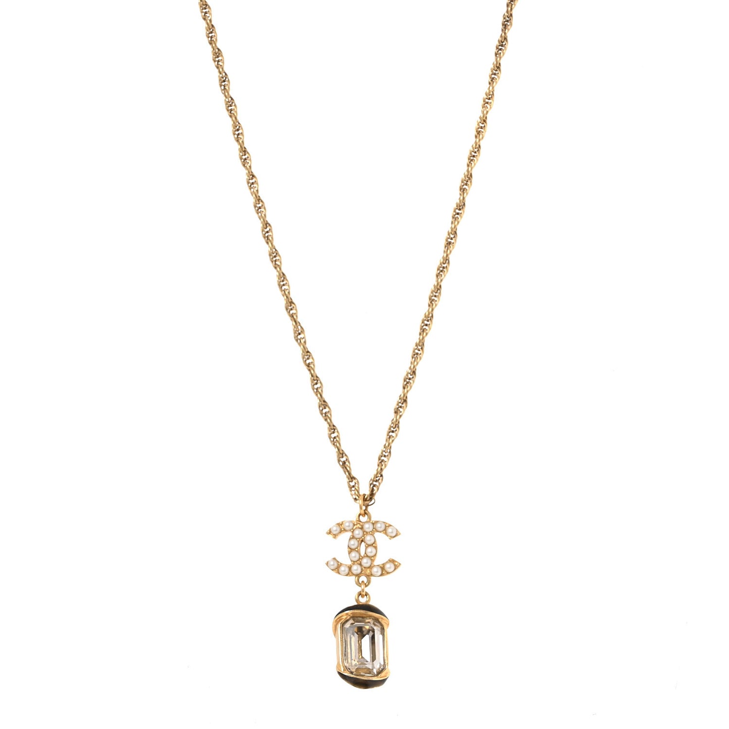 Pearl Crystal CC Pendant Necklace Gold